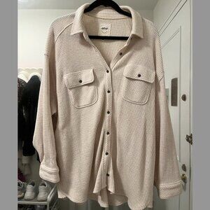 Aerie LumberJane Waffle Shirt, cream, size L